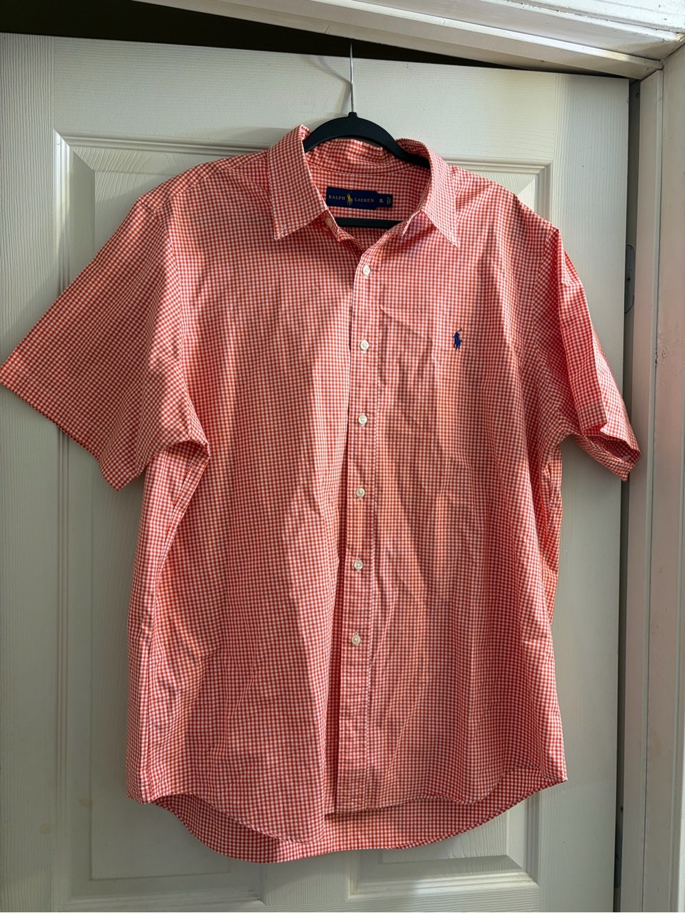 Ralph Lauren Orange Gingham Short-Sleeve Button-Down Shirt